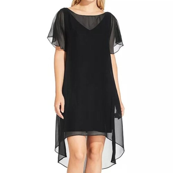 NWT Adrianna Papell Womens Chiffon Overlay Cocktail And Party Dress Black Size S - Picture 2 of 9